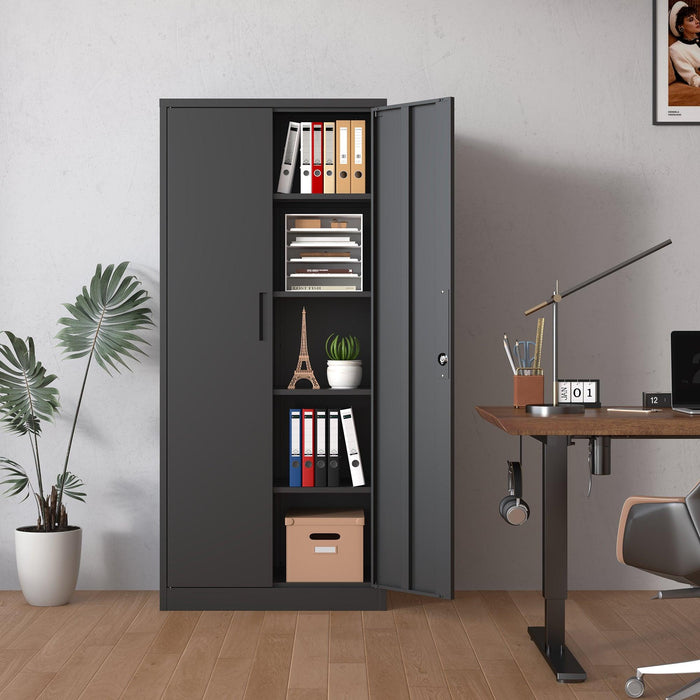 72"H Metal Garage Storage Cabinet, Black Tool Steel Locking Cabinet with Doors and 4 Shelves, Tall Cabinets for Garage Storage Systems Lockable File Cabinet for Home Office, Classroom/Pantry - DTYStore
