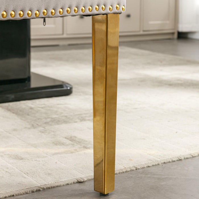 Nikki Collection Modern, High-end Tufted Solid Wood Contemporary Velvet Upholstered Dining Chair with Golden Stainless Steel Plating Legs,Nailhead Trim,Set of 2,Gray and Gold - DTYStore