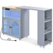 Rolling Kitchen Island With Extended Table, Kitchen Island on Wheels with LED Lights,Power Outlets and 2 Fluted Glass Doors, Kitchen Island with a Storage Compartment and Side 3 Open Shelves, Grey - DTYStore