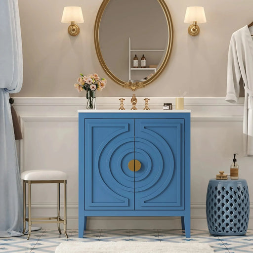 30' Bathroom Storage Cabinet with 2 Large Soft Closing Doors with Organizer, 1 Hided Drawer and Adjustable Shelf, Bathroom Vanity with Sink Default -DTYStore