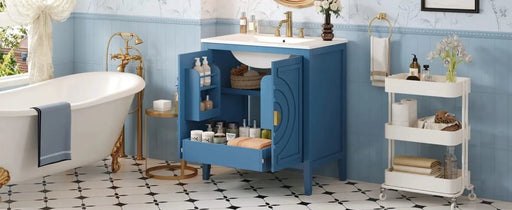 30' Bathroom Storage Cabinet with 2 Large Soft Closing Doors with Organizer, 1 Hided Drawer and Adjustable Shelf, Bathroom Vanity with Sink Default -DTYStore