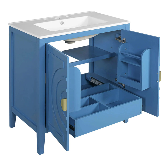 30' Bathroom Storage Cabinet with 2 Large Soft Closing Doors with Organizer, 1 Hided Drawer and Adjustable Shelf, Bathroom Vanity with Sink Default -DTYStore