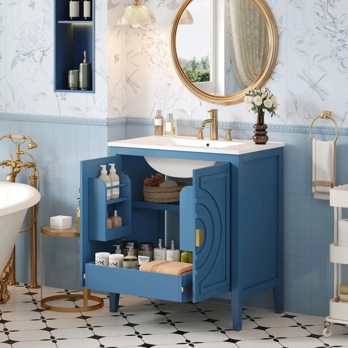 30' Bathroom Storage Cabinet with 2 Large Soft Closing Doors with Organizer, 1 Hided Drawer and Adjustable Shelf, Bathroom Vanity with Sink Default -DTYStore