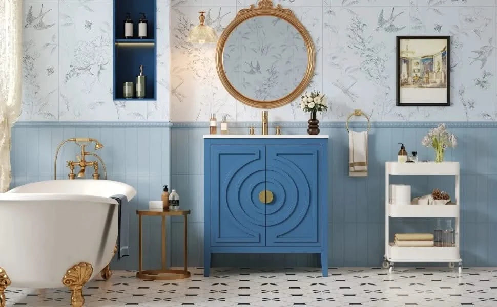 30' Bathroom Storage Cabinet with 2 Large Soft Closing Doors with Organizer, 1 Hided Drawer and Adjustable Shelf, Bathroom Vanity with Sink Default -DTYStore