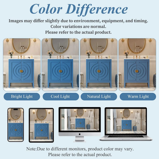 30' Bathroom Storage Cabinet with 2 Large Soft Closing Doors with Organizer, 1 Hided Drawer and Adjustable Shelf, Bathroom Vanity with Sink Default -DTYStore