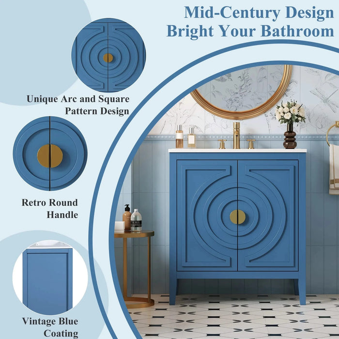 30' Bathroom Storage Cabinet with 2 Large Soft Closing Doors with Organizer, 1 Hided Drawer and Adjustable Shelf, Bathroom Vanity with Sink Default -DTYStore