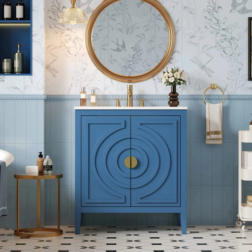 30' Bathroom Storage Cabinet with 2 Large Soft Closing Doors with Organizer, 1 Hided Drawer and Adjustable Shelf, Bathroom Vanity with Sink Default -DTYStore