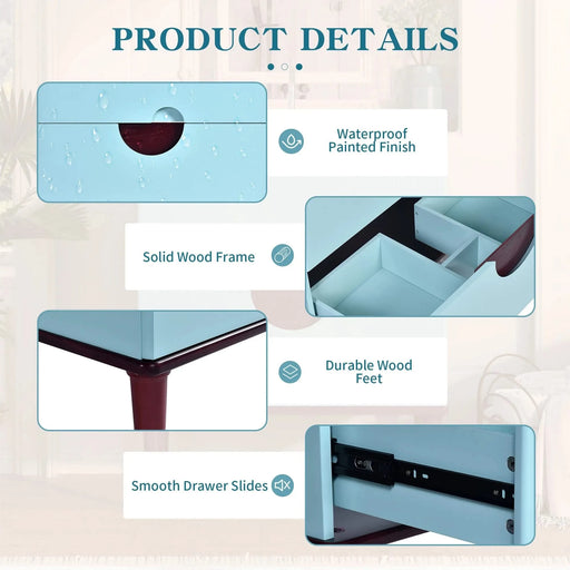 30'' Bathroom Vanity Cabinet with Ceramic Sink Combo Set, Solid Wood Frame Modern Bathroom Storage Cabinet with 2 Drawers, Blue Default -DTYStore