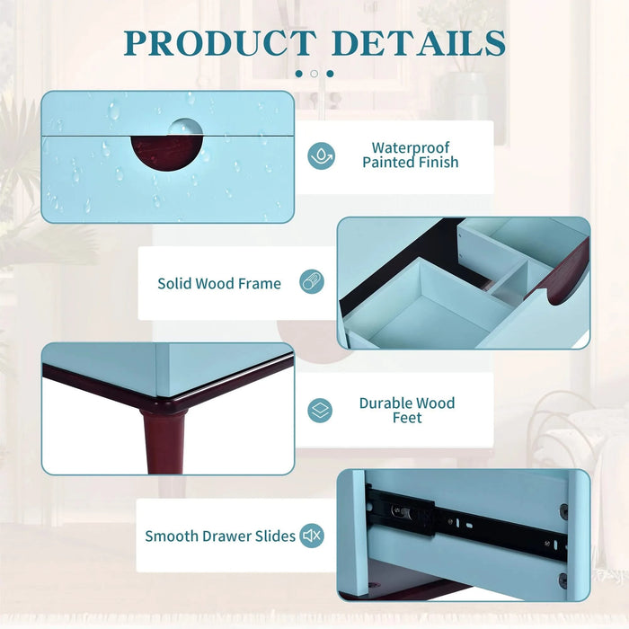 30'' Bathroom Vanity Cabinet with Ceramic Sink Combo Set, Solid Wood Frame Modern Bathroom Storage Cabinet with 2 Drawers, Blue Default -DTYStore