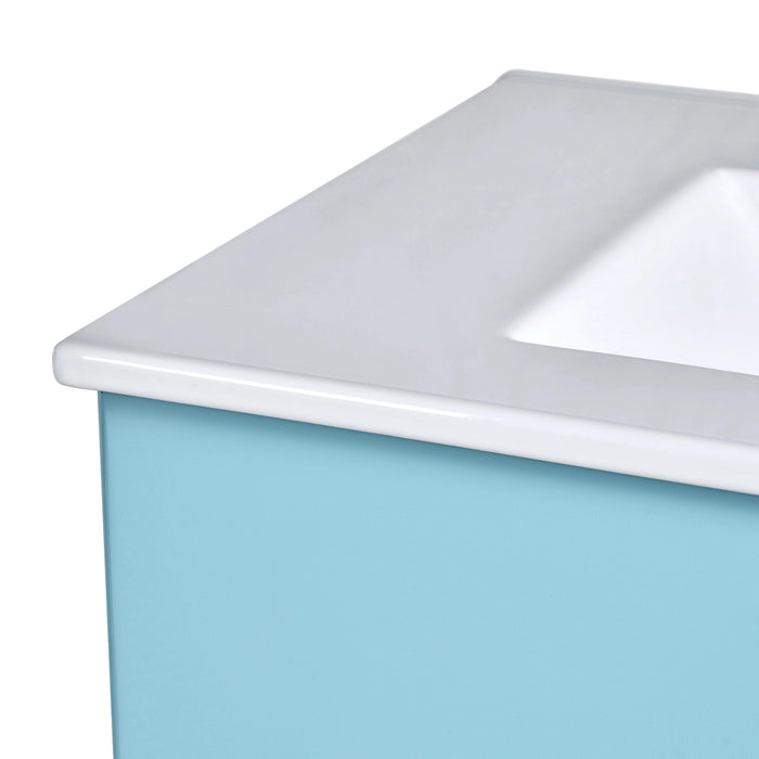 30'' Bathroom Vanity Cabinet with Ceramic Sink Combo Set, Solid Wood Frame Modern Bathroom Storage Cabinet with 2 Drawers, Blue Default -DTYStore