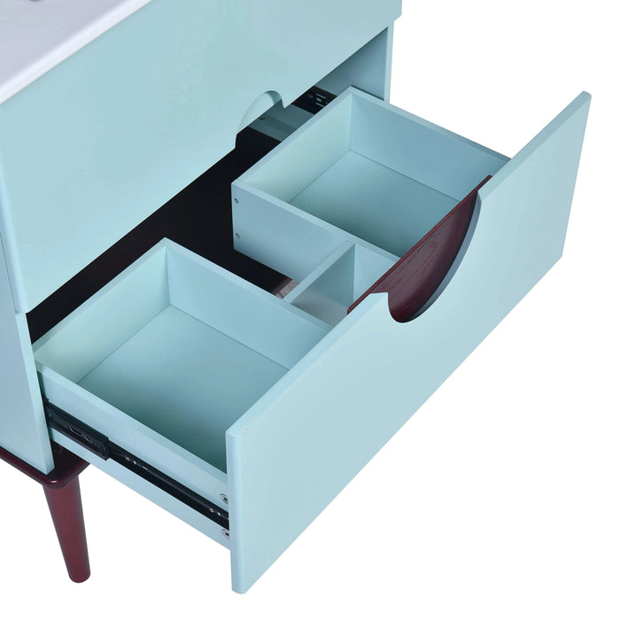 30'' Bathroom Vanity Cabinet with Ceramic Sink Combo Set, Solid Wood Frame Modern Bathroom Storage Cabinet with 2 Drawers, Blue Default -DTYStore