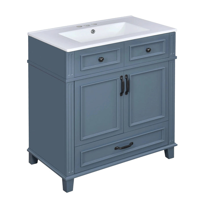 30'' Bathroom Vanity with Ceramic Sink,Solid Wood Frame Bathroom Storage Cabinet with Soft Closing Doors,Retro Style, Blue Default -DTYStore