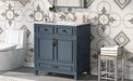 30'' Bathroom Vanity with Ceramic Sink,Solid Wood Frame Bathroom Storage Cabinet with Soft Closing Doors,Retro Style, Blue Default -DTYStore