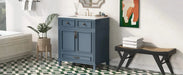 30'' Bathroom Vanity with Ceramic Sink,Solid Wood Frame Bathroom Storage Cabinet with Soft Closing Doors,Retro Style, Blue Default -DTYStore