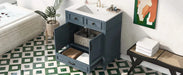 30'' Bathroom Vanity with Ceramic Sink,Solid Wood Frame Bathroom Storage Cabinet with Soft Closing Doors,Retro Style, Blue Default -DTYStore