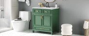 30'' Bathroom Vanity with Ceramic Sink,Solid Wood Frame Bathroom Storage Cabinet with Soft Closing Doors,Retro Style, Green Default -DTYStore