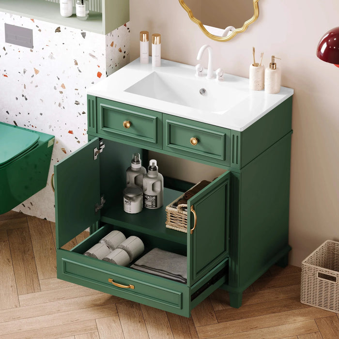 30'' Bathroom Vanity with Ceramic Sink,Solid Wood Frame Bathroom Storage Cabinet with Soft Closing Doors,Retro Style, Green Default -DTYStore