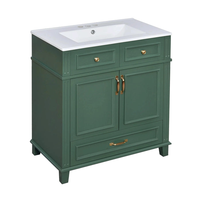 30'' Bathroom Vanity with Ceramic Sink,Solid Wood Frame Bathroom Storage Cabinet with Soft Closing Doors,Retro Style, Green Default -DTYStore