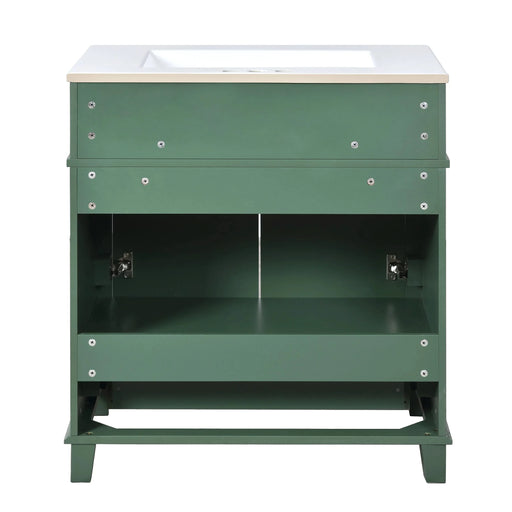 30'' Bathroom Vanity with Ceramic Sink,Solid Wood Frame Bathroom Storage Cabinet with Soft Closing Doors,Retro Style, Green Default -DTYStore