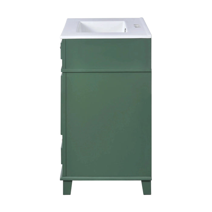 30'' Bathroom Vanity with Ceramic Sink,Solid Wood Frame Bathroom Storage Cabinet with Soft Closing Doors,Retro Style, Green Default -DTYStore