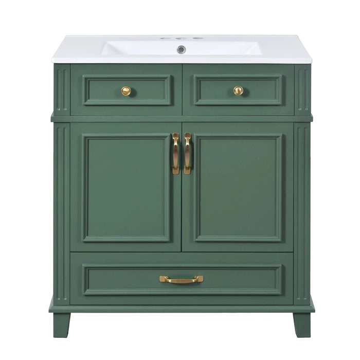 30'' Bathroom Vanity with Ceramic Sink,Solid Wood Frame Bathroom Storage Cabinet with Soft Closing Doors,Retro Style, Green Default -DTYStore