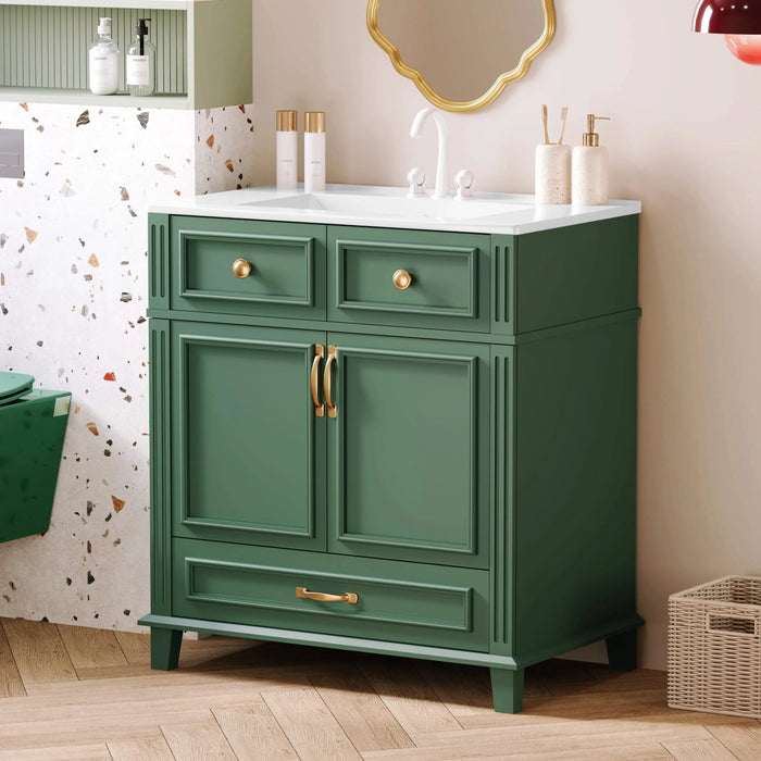 30'' Bathroom Vanity with Ceramic Sink,Solid Wood Frame Bathroom Storage Cabinet with Soft Closing Doors,Retro Style, Green Default -DTYStore