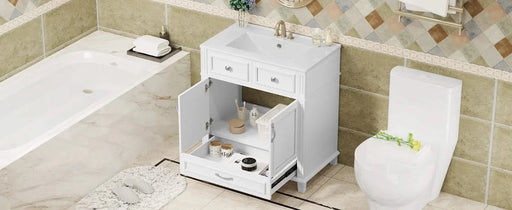 30'' Bathroom Vanity with Ceramic Sink,Solid Wood Frame Bathroom Storage Cabinet with Soft Closing Doors,Retro Style, White Default -DTYStore