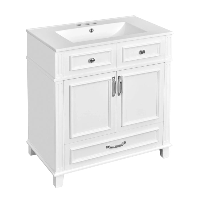 30'' Bathroom Vanity with Ceramic Sink,Solid Wood Frame Bathroom Storage Cabinet with Soft Closing Doors,Retro Style, White Default -DTYStore