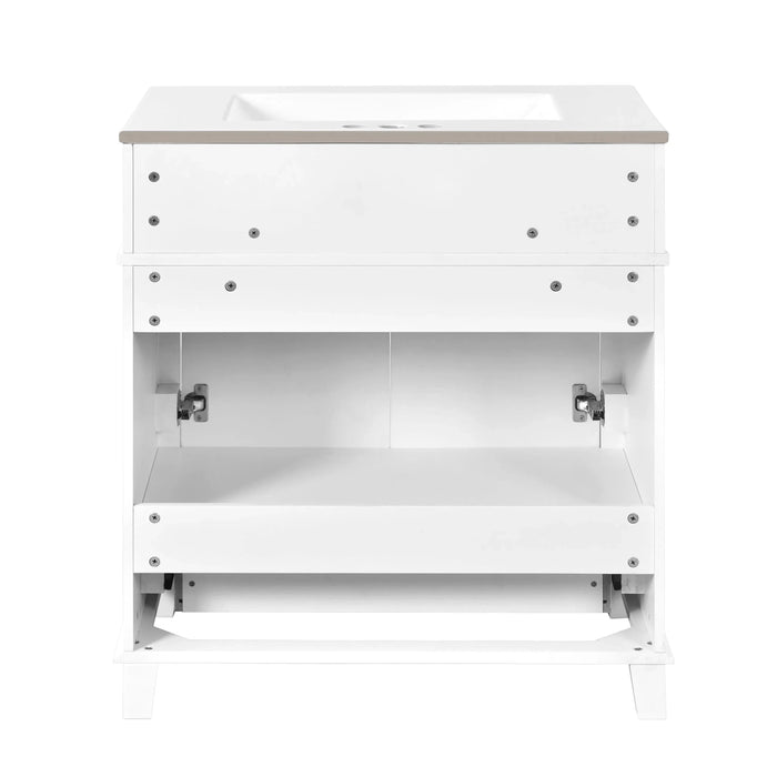 30'' Bathroom Vanity with Ceramic Sink,Solid Wood Frame Bathroom Storage Cabinet with Soft Closing Doors,Retro Style, White Default -DTYStore