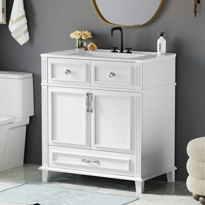 30'' Bathroom Vanity with Ceramic Sink,Solid Wood Frame Bathroom Storage Cabinet with Soft Closing Doors,Retro Style, White Default -DTYStore