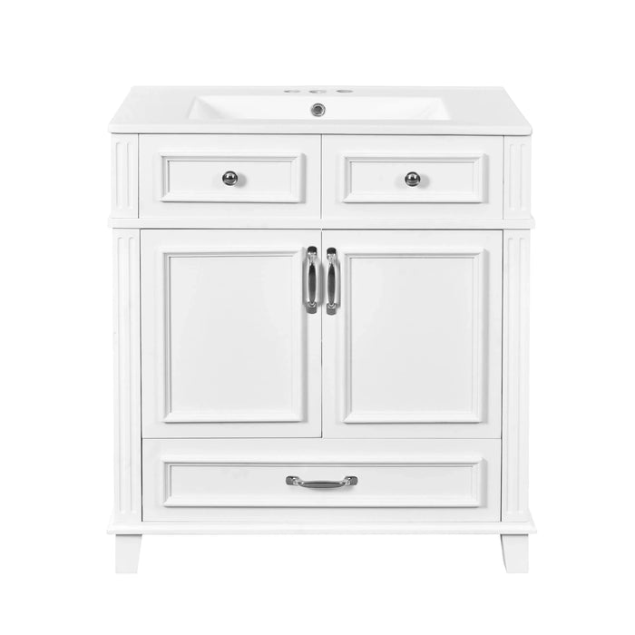 30'' Bathroom Vanity with Ceramic Sink,Solid Wood Frame Bathroom Storage Cabinet with Soft Closing Doors,Retro Style, White Default -DTYStore