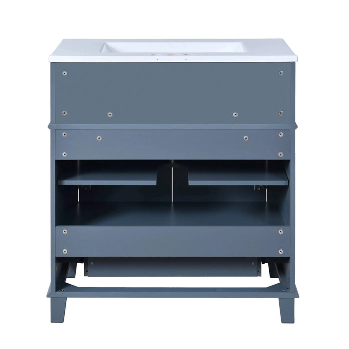 30'' Bathroom Vanity with Ceramic Sink,Solid Wood Frame Bathroom Storage Cabinet with Soft Closing Doors, Retro Style, Blue Default -DTYStore