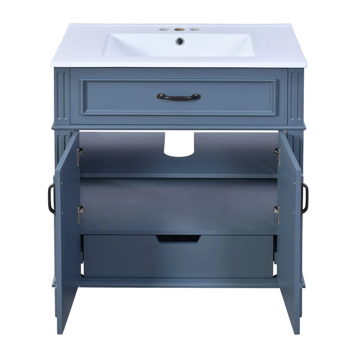 30'' Bathroom Vanity with Ceramic Sink,Solid Wood Frame Bathroom Storage Cabinet with Soft Closing Doors, Retro Style, Blue Default -DTYStore