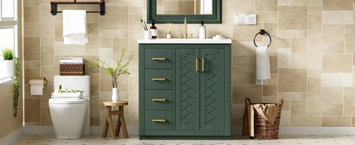 30'' Bathroom Vanity with Ceramic Sink Combo,Solid Wood Frame Bathroom Storage Cabinet, Freestanding Vanity Set with 3 Drawers& Soft Closing Doors Default -DTYStore