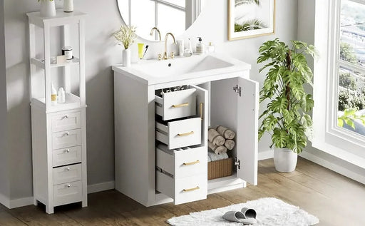 30'' Bathroom Vanity with Ceramic Sink Combo,Solid Wood Frame Bathroom Storage Cabinet, Freestanding Vanity Set with 3 Drawers& Soft Closing Doors Default -DTYStore