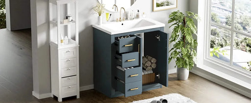 30'' Bathroom Vanity with Ceramic Sink Combo,Solid Wood Frame Bathroom Storage Cabinet, Freestanding Vanity Set with 3 Drawers& Soft Closing Doors Default -DTYStore