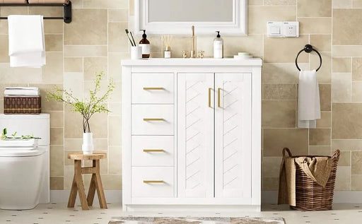 30'' Bathroom Vanity with Ceramic Sink Combo,Solid Wood Frame Bathroom Storage Cabinet, Freestanding Vanity Set with 3 Drawers& Soft Closing Doors Default -DTYStore