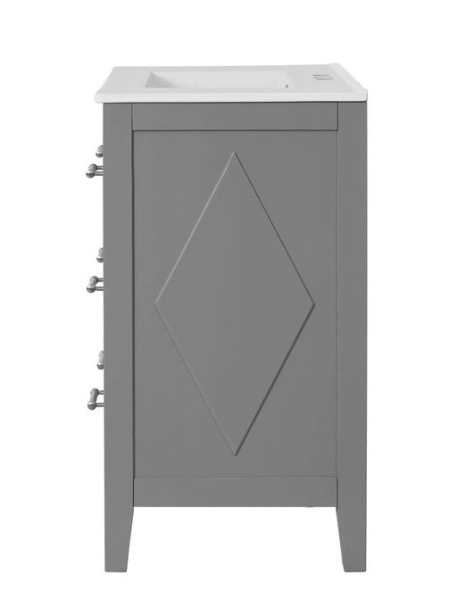 30'' Bathroom Vanity with Ceramic Sink Combo, Free Standing Single Vanity Set with 3 Drawers, Solid Wood Frame Bathroom Storage Cabinet, Gray Default -DTYStore