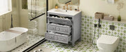 30'' Bathroom Vanity with Ceramic Sink Combo, Free Standing Single Vanity Set with 3 Drawers, Solid Wood Frame Bathroom Storage Cabinet, Gray Default -DTYStore
