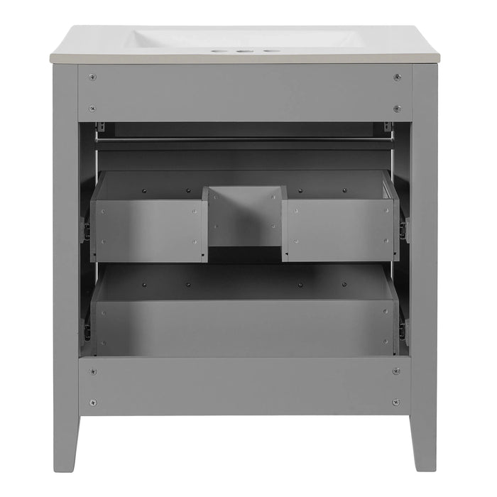 30'' Bathroom Vanity with Ceramic Sink Combo, Free Standing Single Vanity Set with 3 Drawers, Solid Wood Frame Bathroom Storage Cabinet, Gray Default -DTYStore