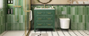 30'' Bathroom Vanity with Ceramic Sink Combo, Free Standing Single Vanity Set with 3 Drawers, Solid Wood Frame Bathroom Storage Cabinet, Green Default -DTYStore