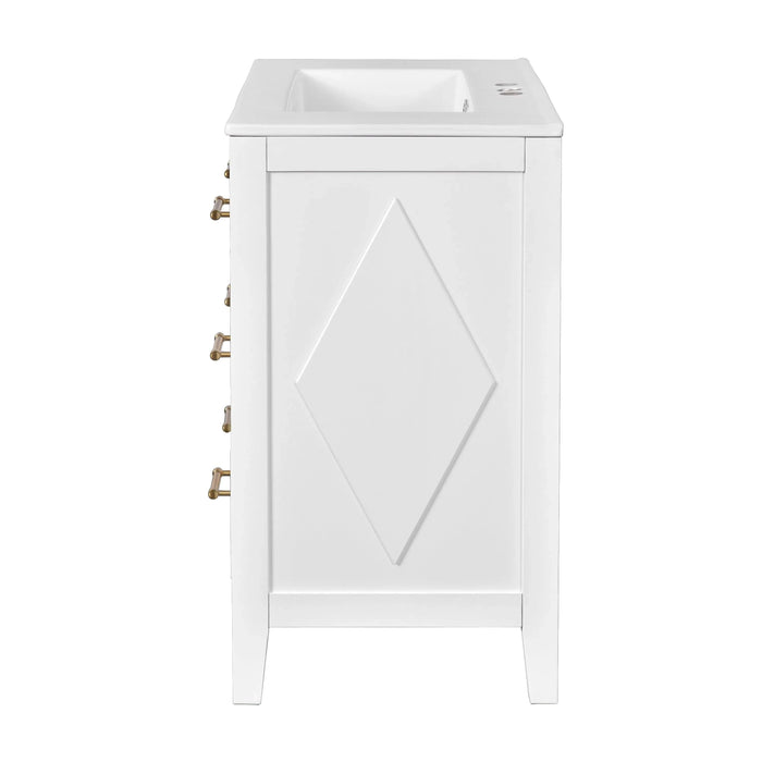 30'' Bathroom Vanity with Ceramic Sink Combo, Free Standing Single Vanity Set with 3 Drawers, Solid Wood Frame Bathroom Storage Cabinet, White Default -DTYStore