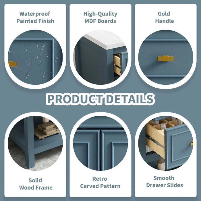 30'' Bathroom Vanity with Ceramic Sink Combo, Free Standing Single Vanity Set with 5 Drawers, Solid Wood Frame Bathroom Storage Cabinet Default -DTYStore