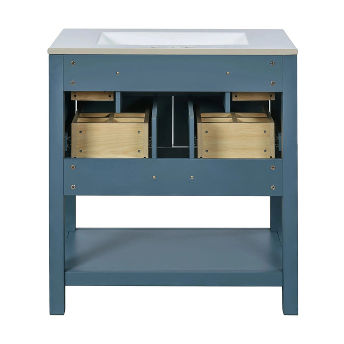 30'' Bathroom Vanity with Ceramic Sink Combo, Free Standing Single Vanity Set with 5 Drawers, Solid Wood Frame Bathroom Storage Cabinet Default -DTYStore