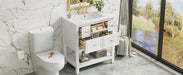 30'' Bathroom Vanity with Ceramic Sink Combo, Free Standing Single Vanity Set with 5 Drawers, Solid Wood Frame Bathroom Storage Cabinet, White Default -DTYStore