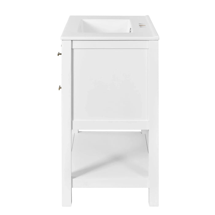 30'' Bathroom Vanity with Ceramic Sink Combo, Free Standing Single Vanity Set with 5 Drawers, Solid Wood Frame Bathroom Storage Cabinet, White Default -DTYStore