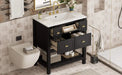 30'' Bathroom Vanity with Ceramic Sink Combo, Free Standing Single Vanity Set with 5 Drawers, Solid Wood Frame Bathroom Storage Cabinet Default -DTYStore