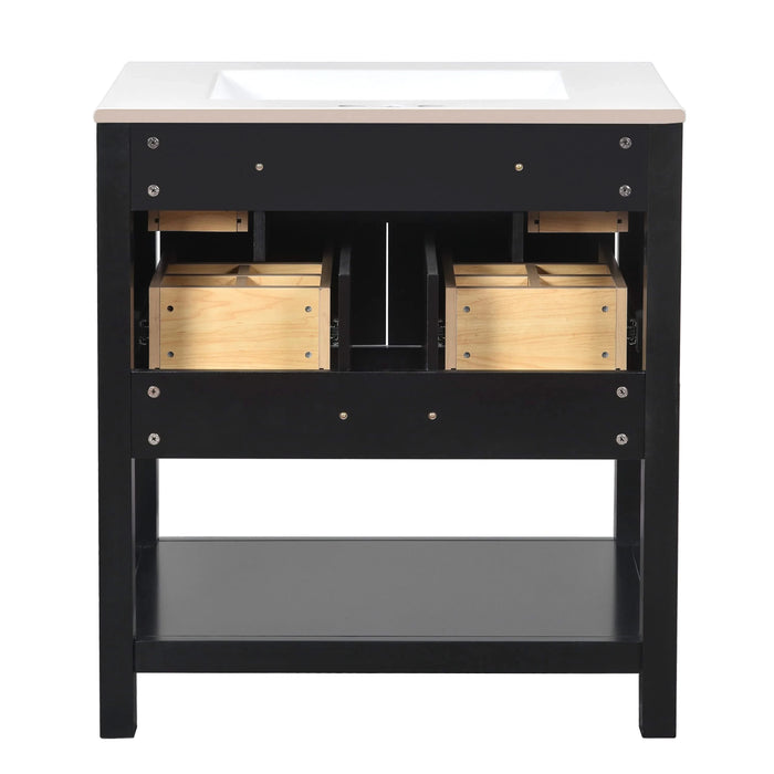 30'' Bathroom Vanity with Ceramic Sink Combo, Free Standing Single Vanity Set with 5 Drawers, Solid Wood Frame Bathroom Storage Cabinet Default -DTYStore