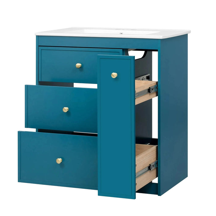 30'' Bathroom Vanity with Ceramic Sink Combo, Free Standing Single Vanity Set with Four Drawers, Modern Bathroom Storage Cabinet , Ideal for Home Default -DTYStore