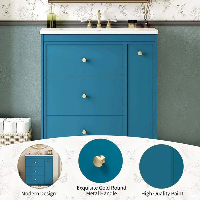 30'' Bathroom Vanity with Ceramic Sink Combo, Free Standing Single Vanity Set with Four Drawers, Modern Bathroom Storage Cabinet , Ideal for Home Default -DTYStore